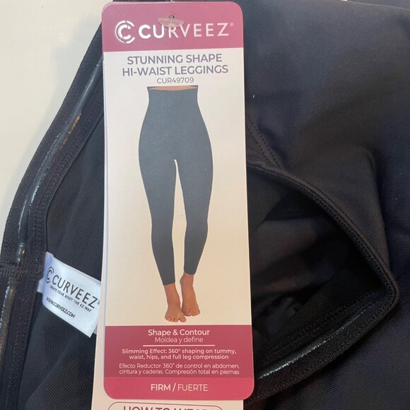 Curveez High Waist Leggings Stunning Shape Black Sz LG Shapewear CUR49709 - Picture 7 of 8
